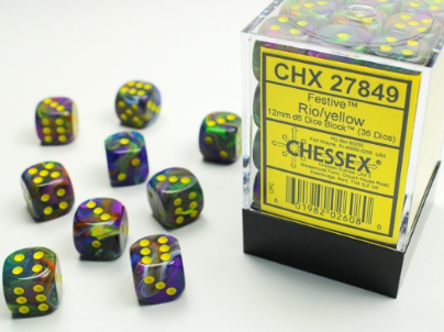 36 rio w/yellow Festive 12mm D6 Dice - CHX27849